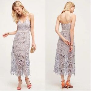 Anthropologie Elliatt Tingle Midi Lace Dress Lilac Lace Crochet
